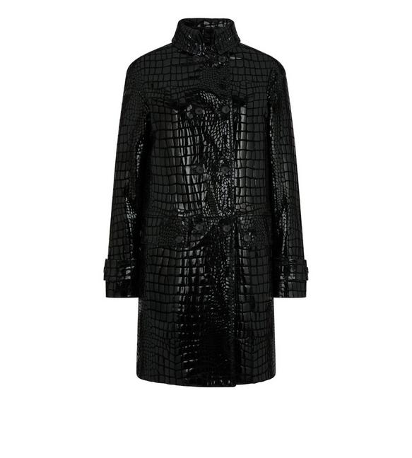 PRINTED CROC LEATHER DOUBLE BREASTED COAT A fullsize