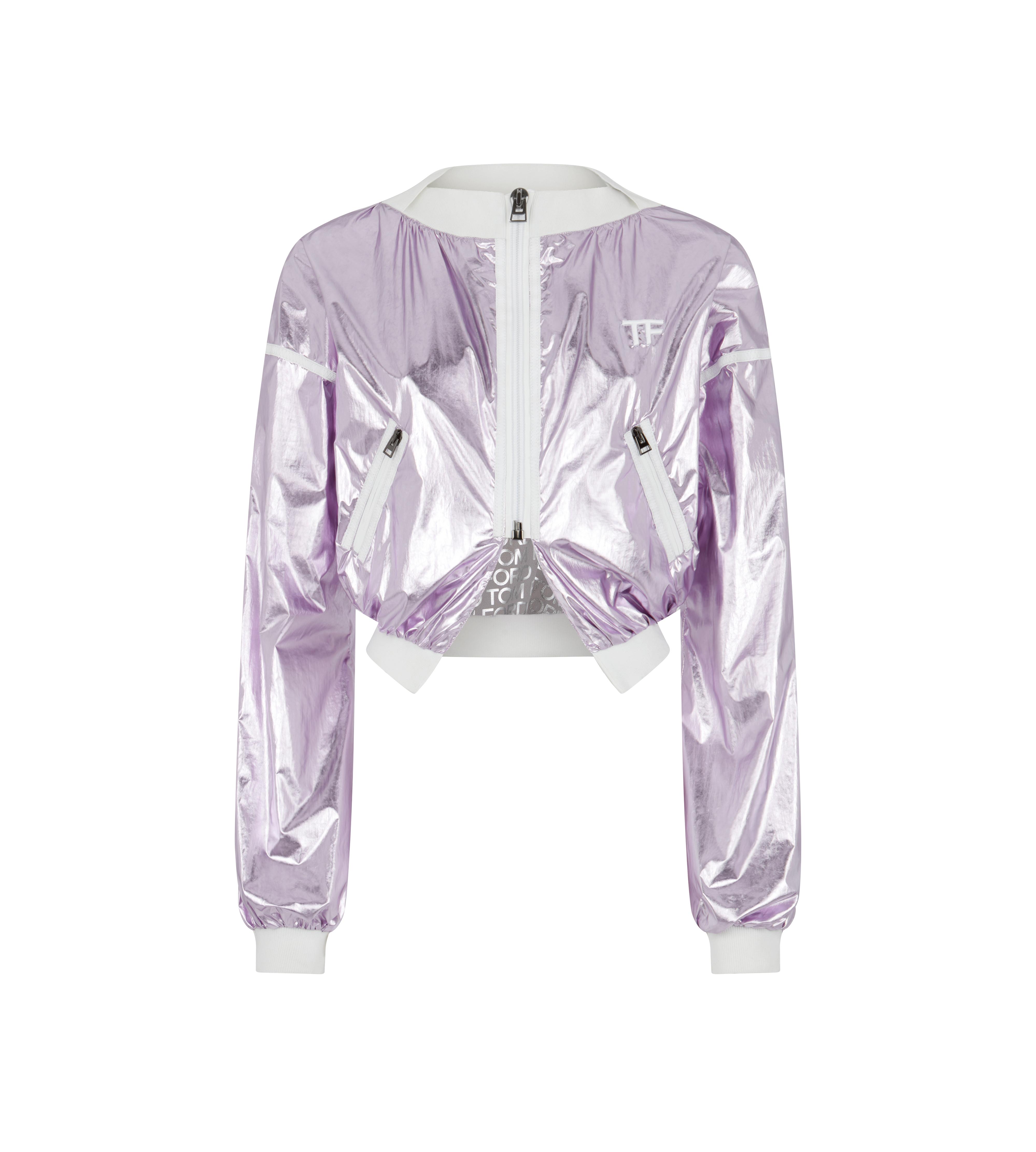 LAMINATED NYLON CROPPED TRACK JACKET