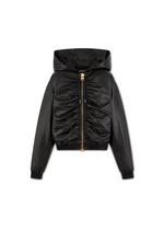 PLONGE LEATHER HOODED RUCHED BOMBER A thumbnail