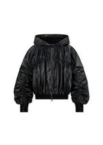 SHINY TEXTURED LEATHER RUCHED HOODIE A thumbnail