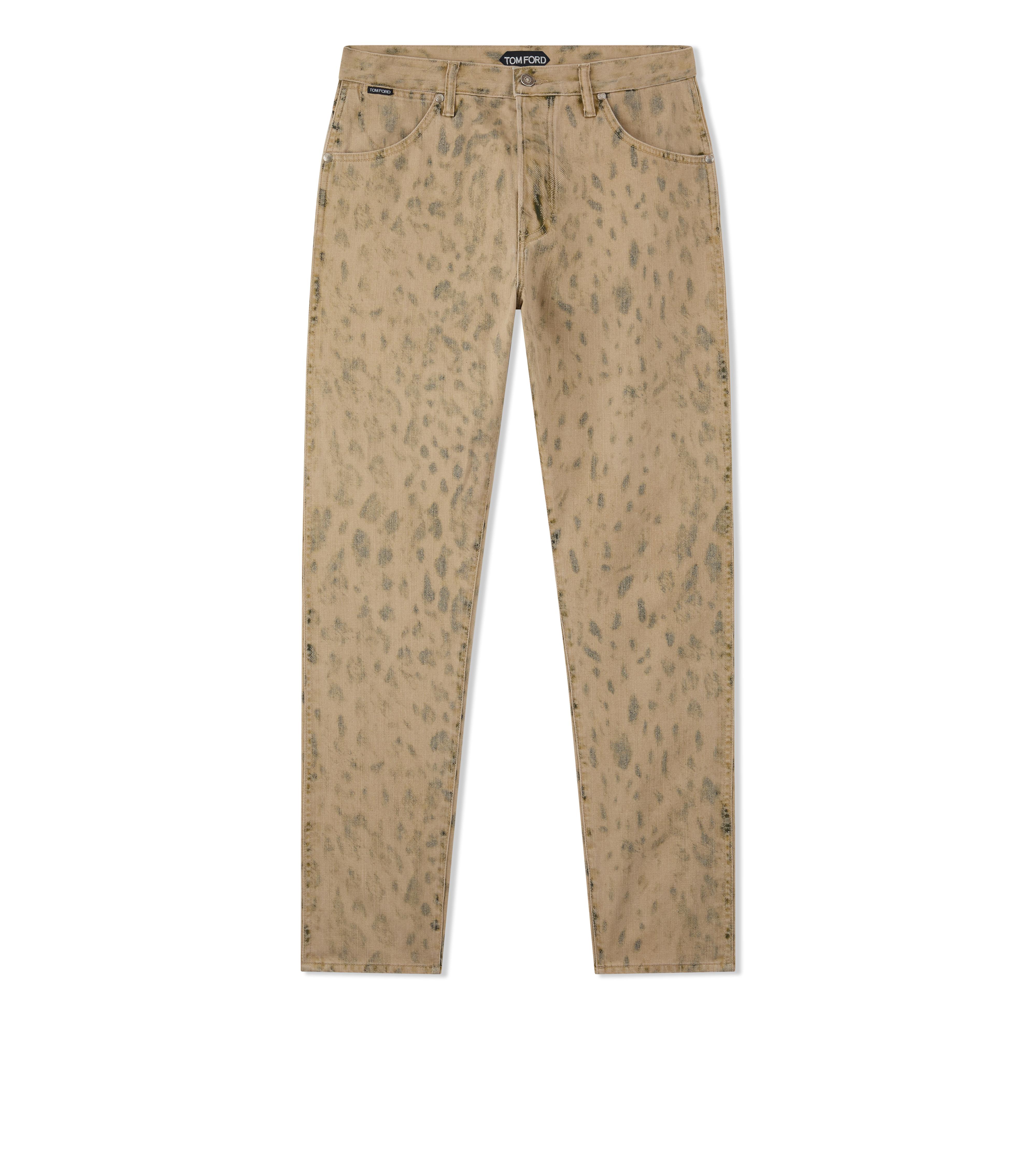 DISTRESSED LEOPARD TAPERED FIT JEANS