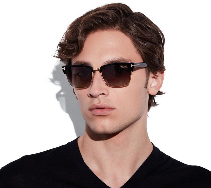 Tom Ford Mens Polarized FT0367-01D-57 Black Square Sunglasses 