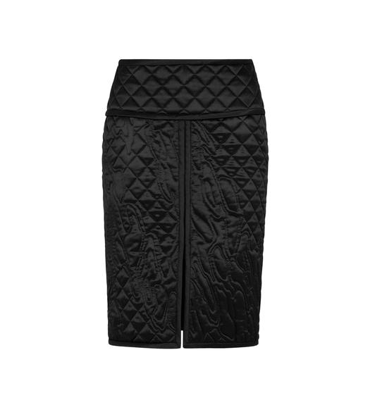 QUILTED SILK SATIN PENCIL SKIRT