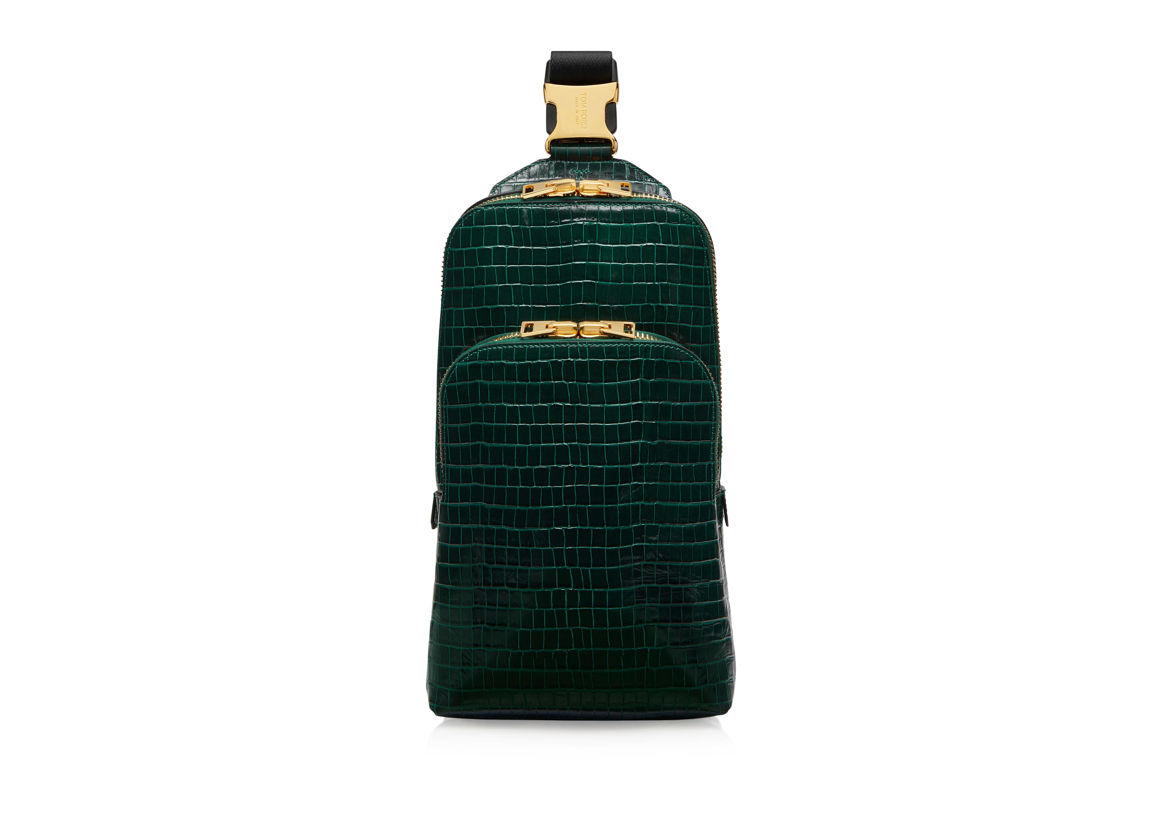 Tom Ford GLOSSY PRINTED CROC LEATHER SLING BACKPACK 