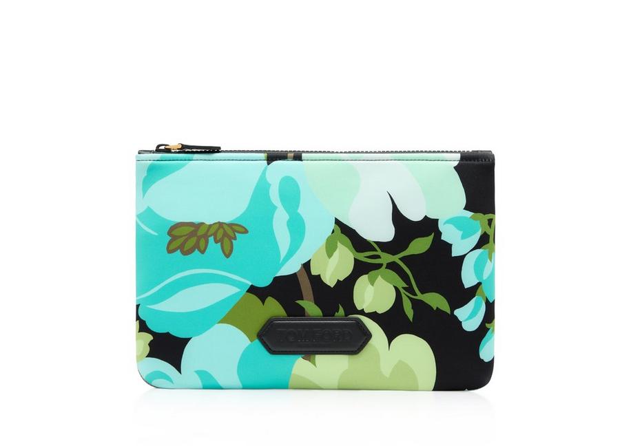 ABSTRACT FLORAL PRINT NEOPRENE SCUBA SMALL POUCH A fullsize