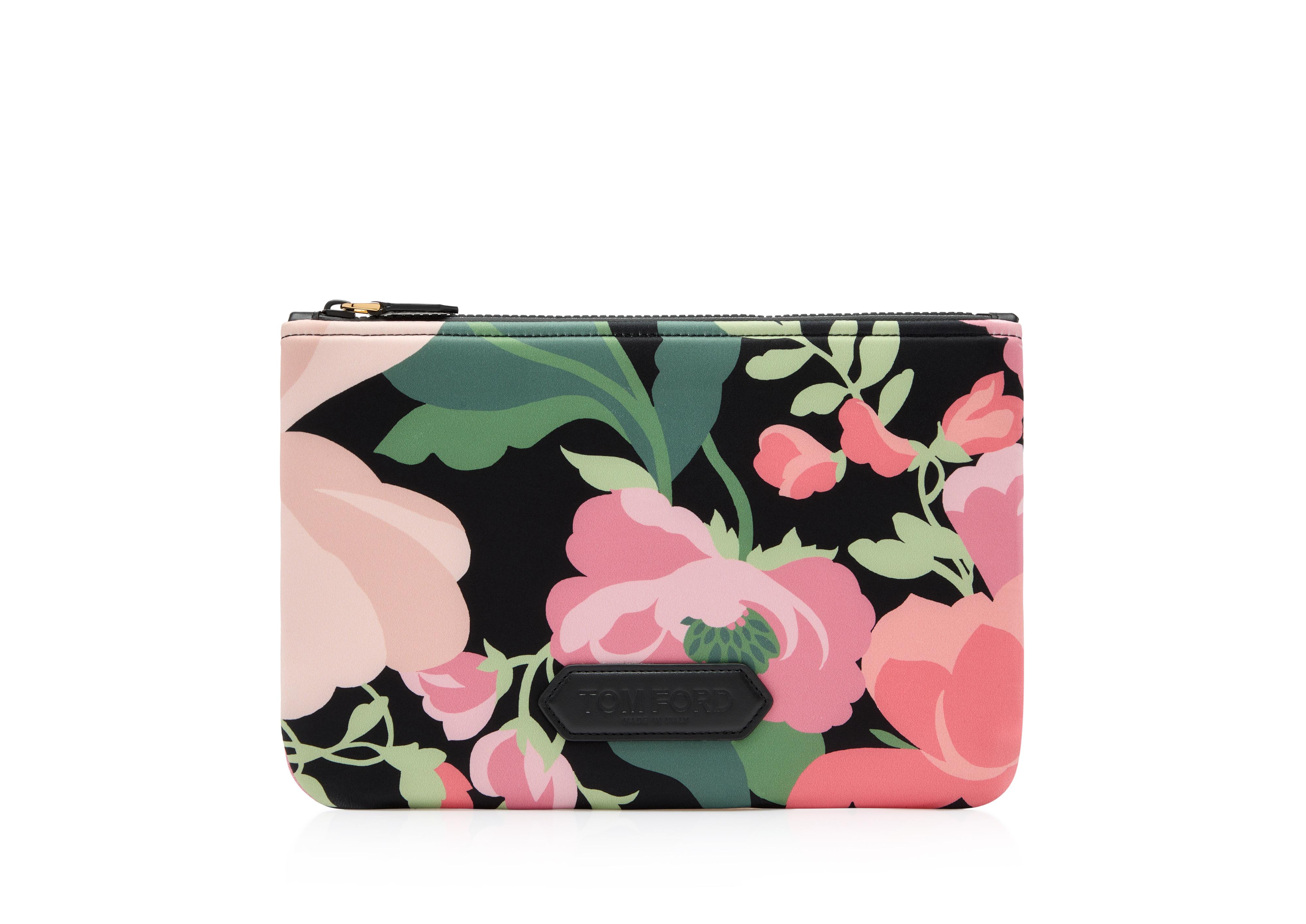 TOM FORD Neoprene Scuba Pouch In Abstract Floral Print