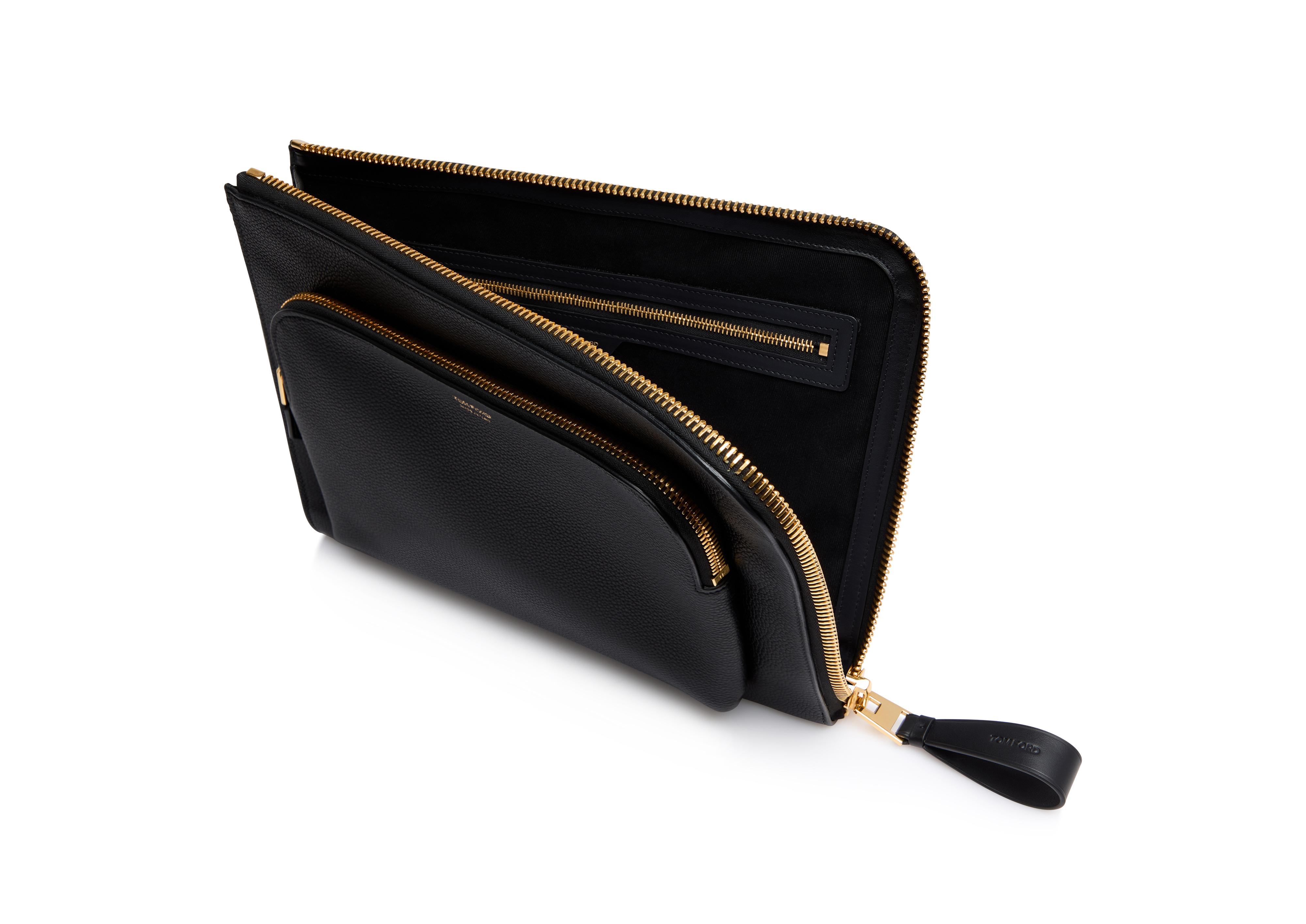 Black Pebble Grain Leather Bow Detail Double Card Holder