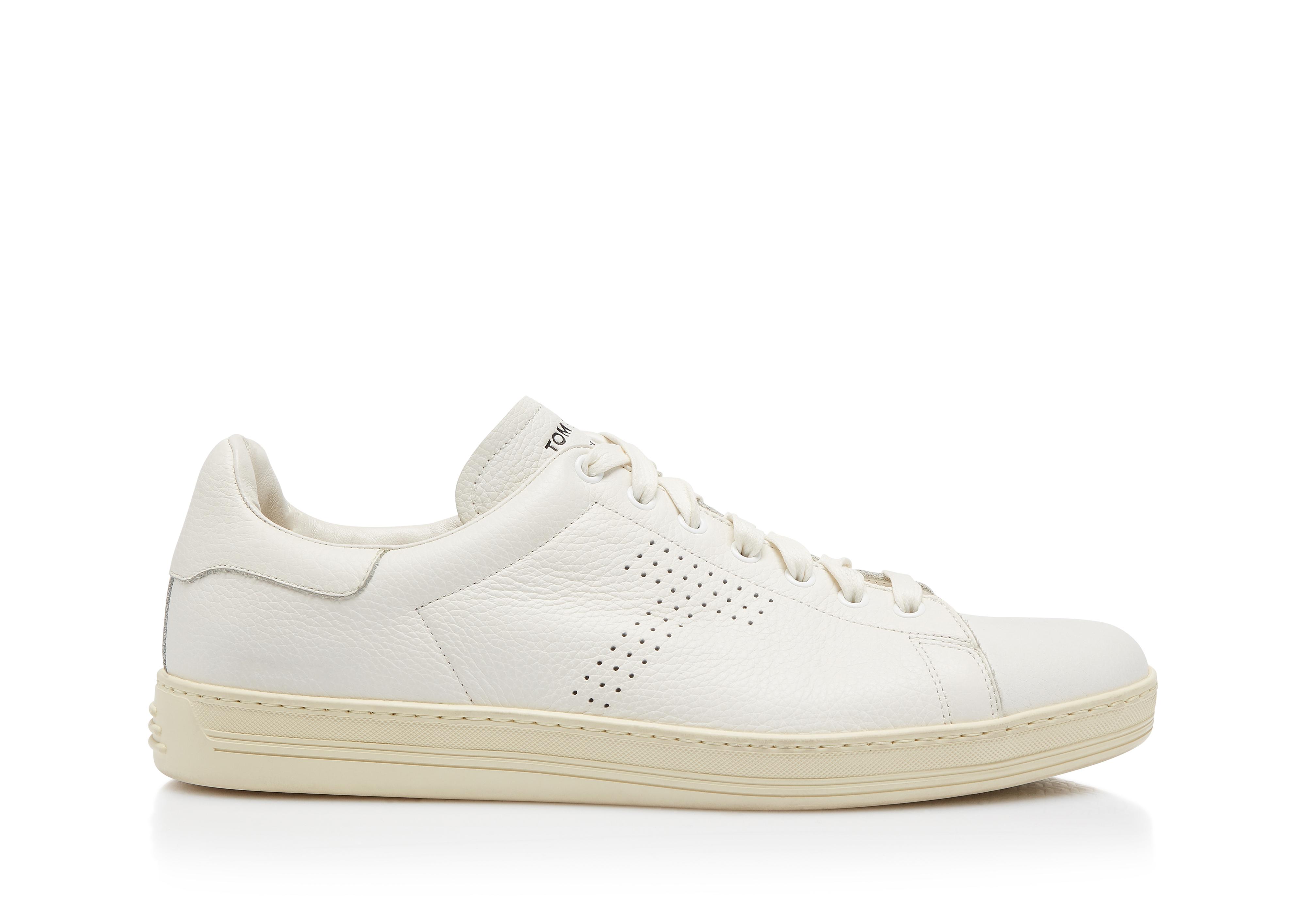 Tom Ford Men'S Warwick Grained Leather Low-Top Sneakers, White | ModeSens