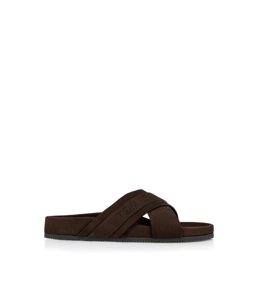 Mens Shoes Sandals slides and flip flops Leather sandals Tom Ford Satin Tf Plaque Black Sandals for Men 