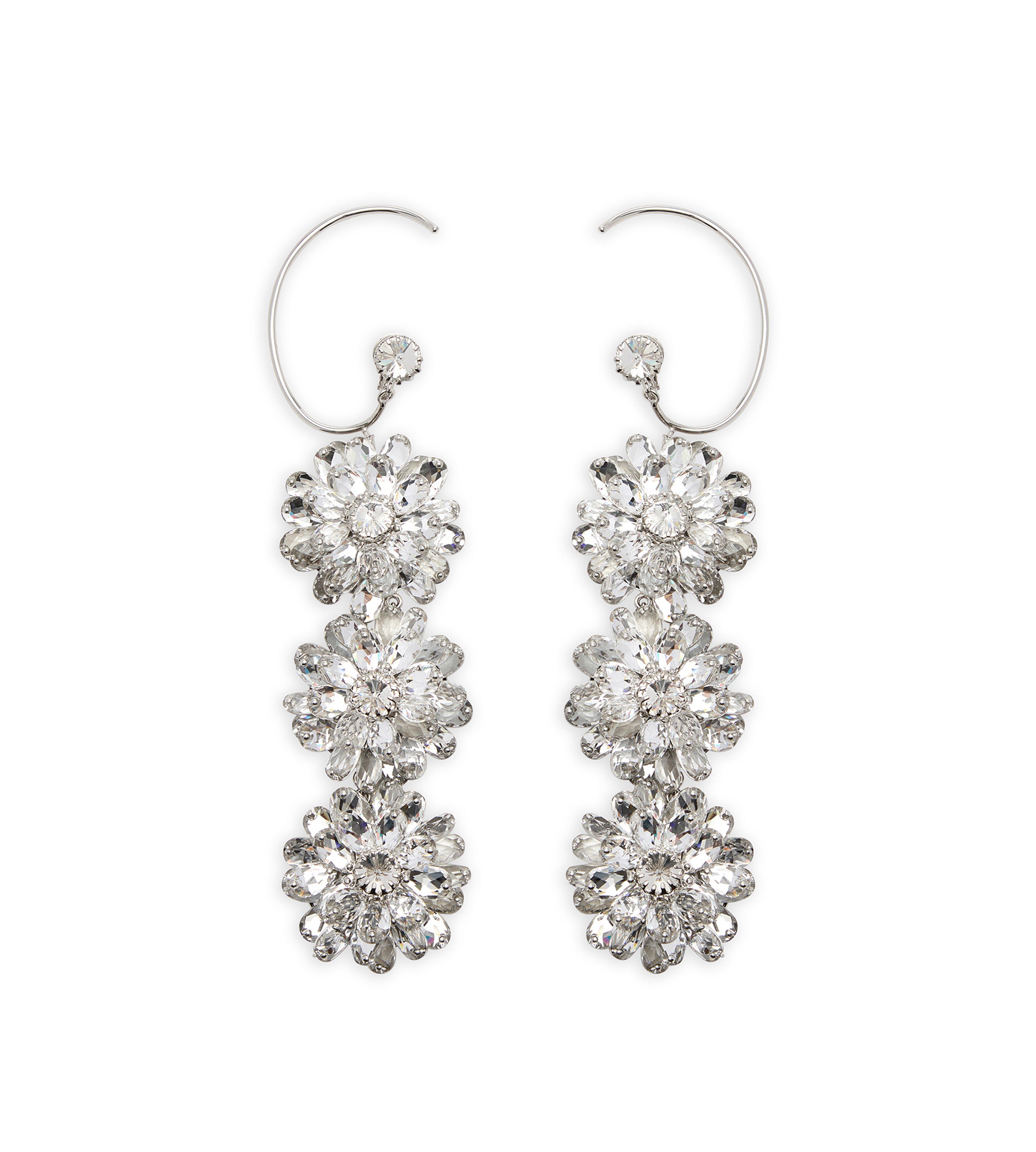 BRASS AND CRYSTAL FLOWER EARRINGS