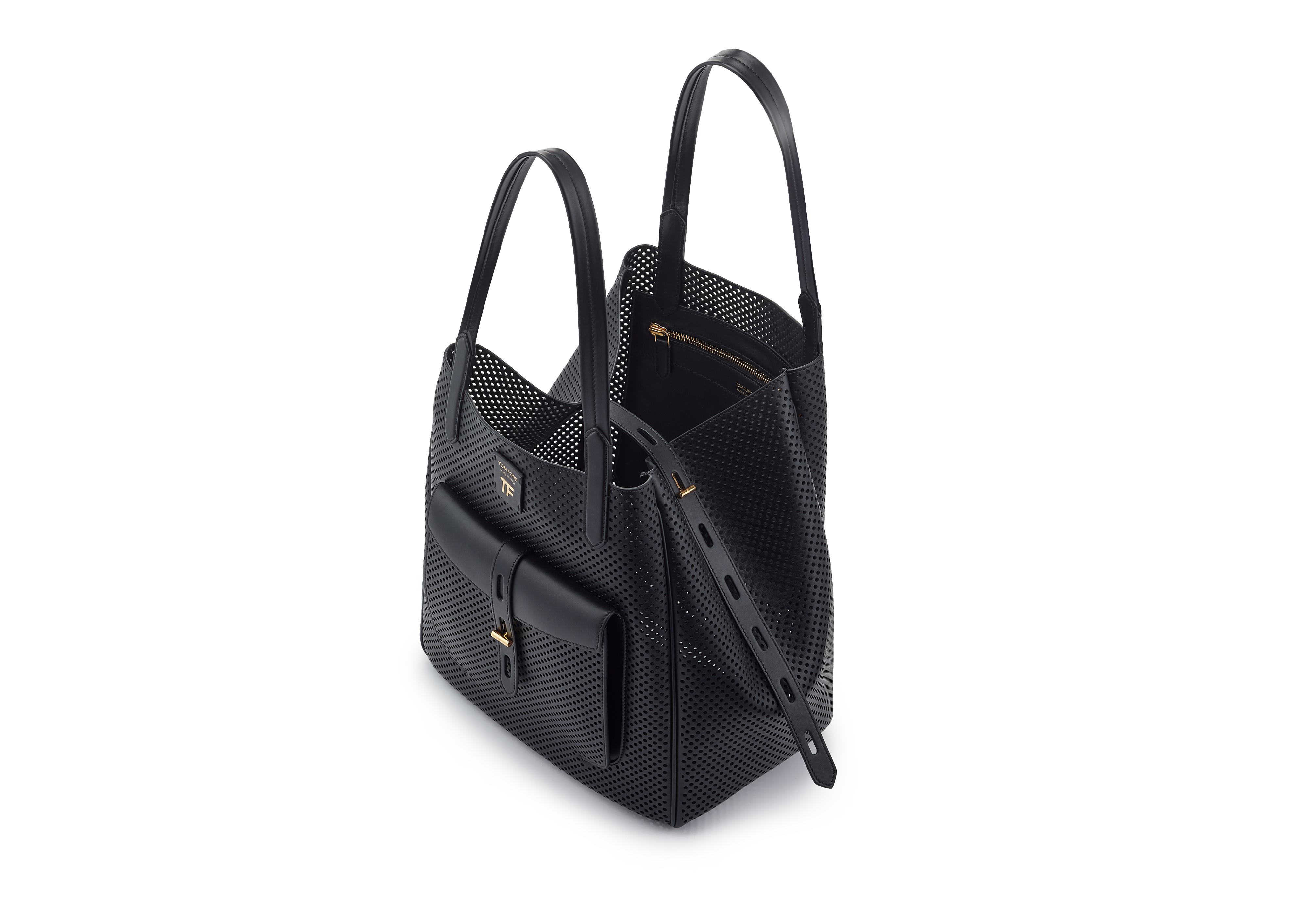 Tom Ford PERFORATED LEATHER MEDIUM T TWIST TOTE 
