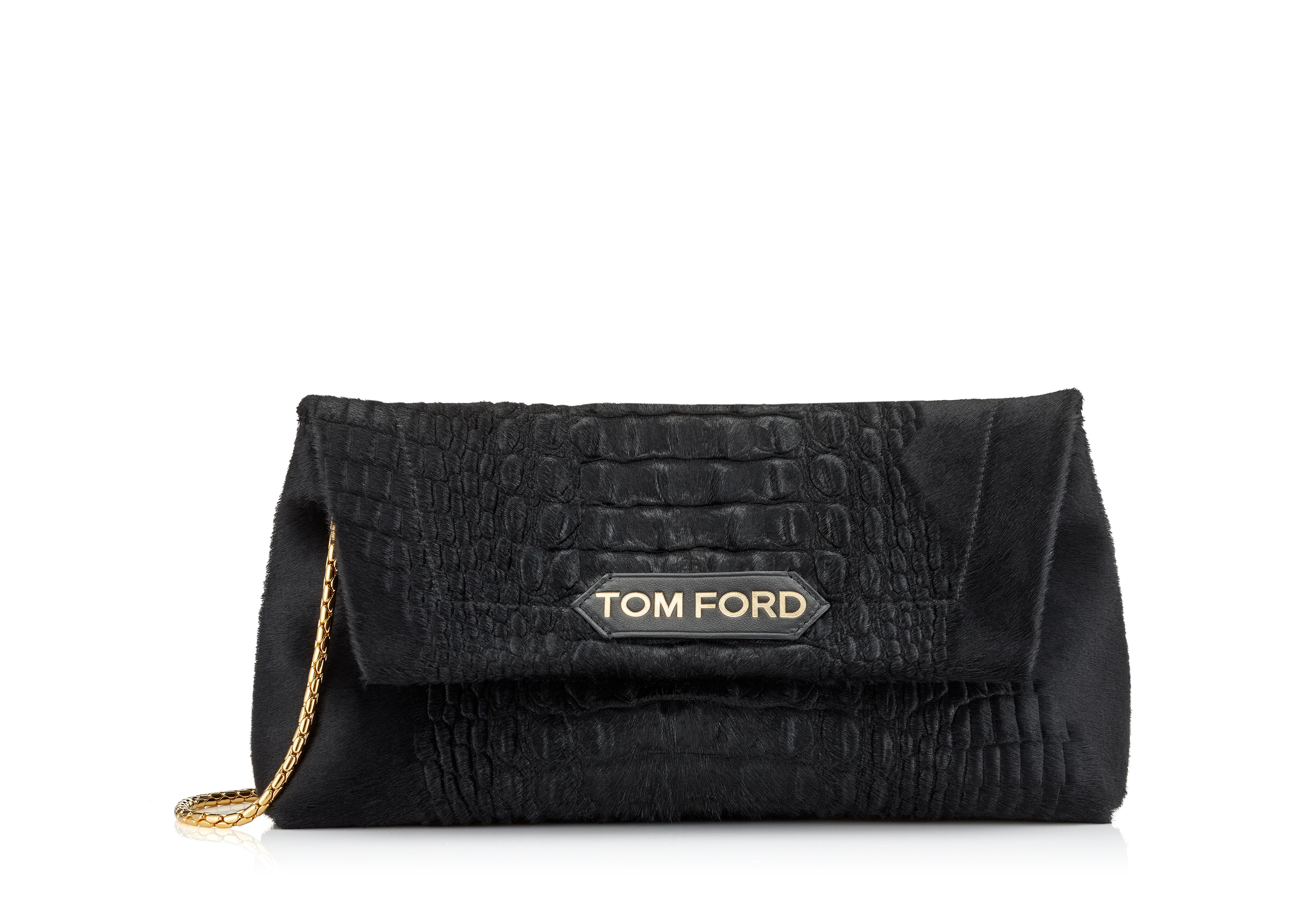 Tom Ford 3D CROCODILE EFFECT HAIR CALF SMALL LABEL BAG 