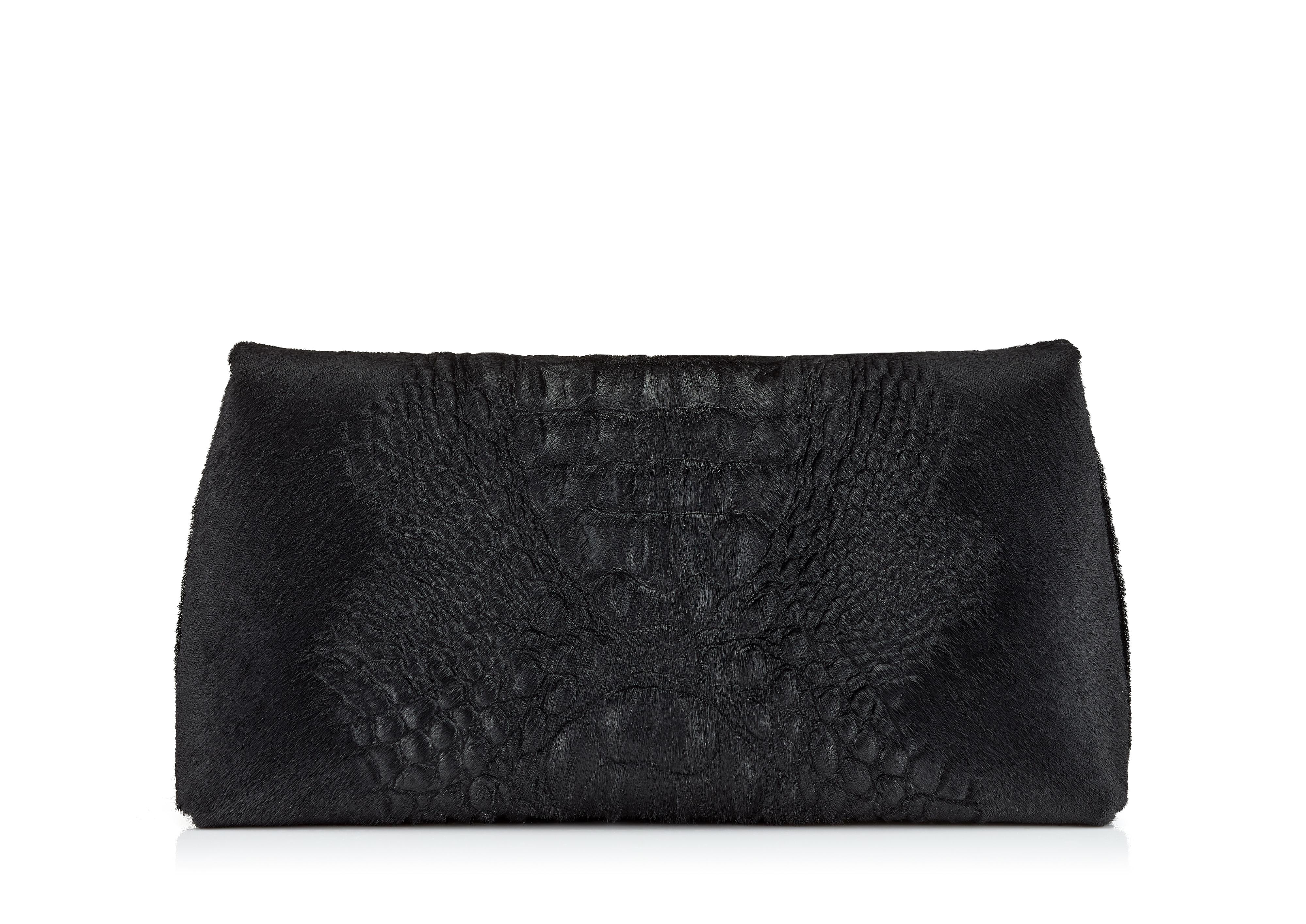 Tom Ford 3D CROCODILE EFFECT HAIR CALF SMALL LABEL BAG 