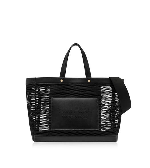 MESH AND LEATHER T SCREW SMALL E/W SHOPPING BAG