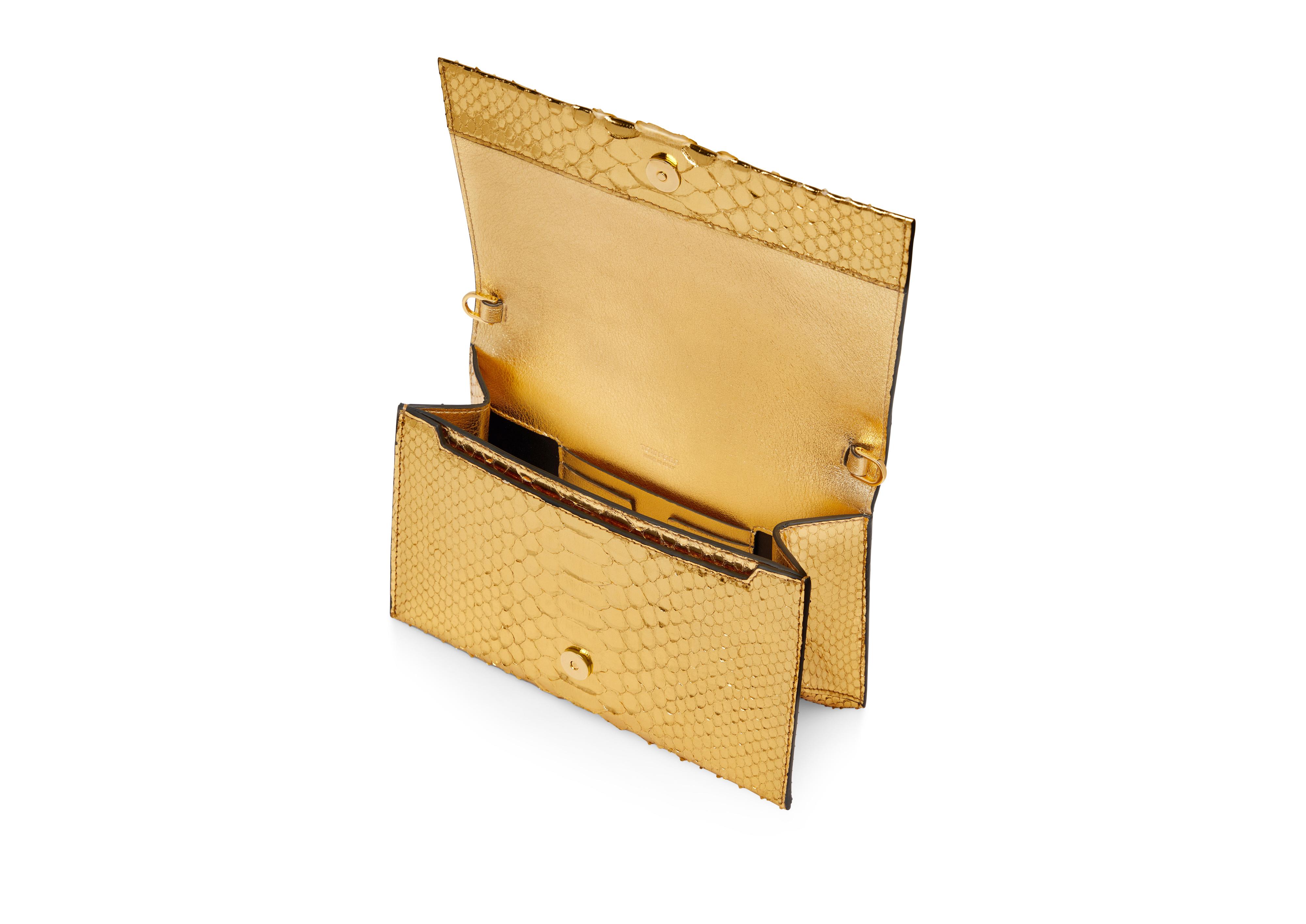 $2290 Tom Ford Women's Gold Python Chain Clutch Bag