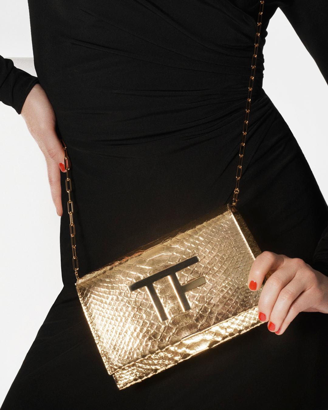 TOM FORD - Introducing the Triple Chain Bag with gold, silver and ruthenium  hardware and a TF metal logo.  #TOMFORD