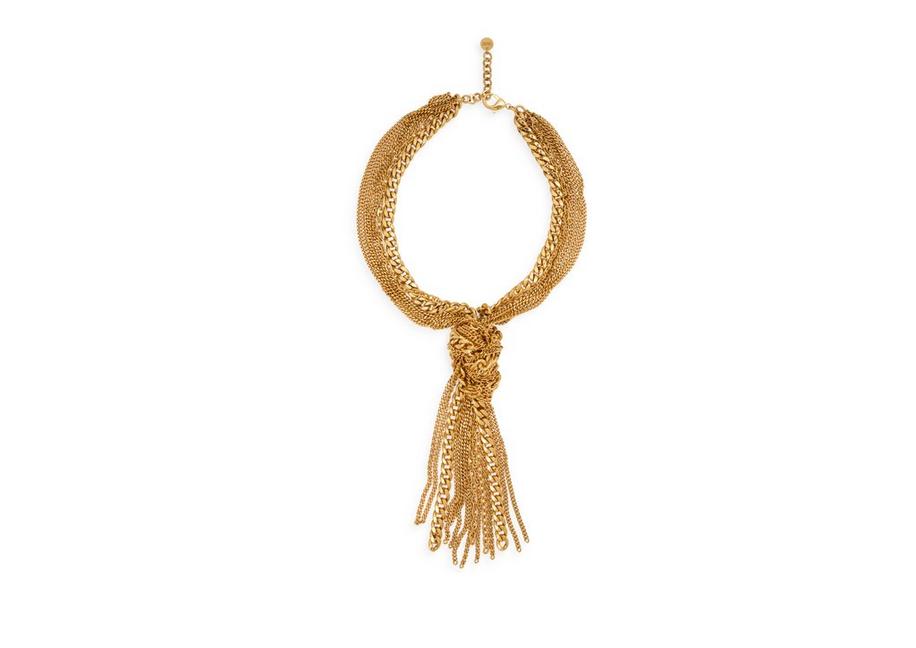 ALUMINUM AND BRASS KNOTTED CHAINS FRINGE NECKLACE A fullsize