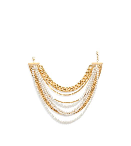 BRASS CHAINS AND PEARLS NECKLACE