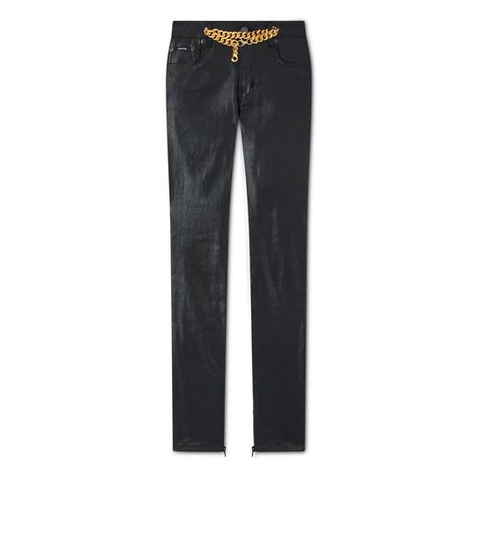 SHINY LACQUERED SKINNY CHAIN JEANS