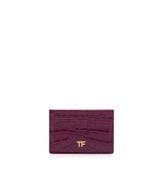 SHINY STAMPED CROCODILE LEATHER CLASSIC TF CARD HOLDER