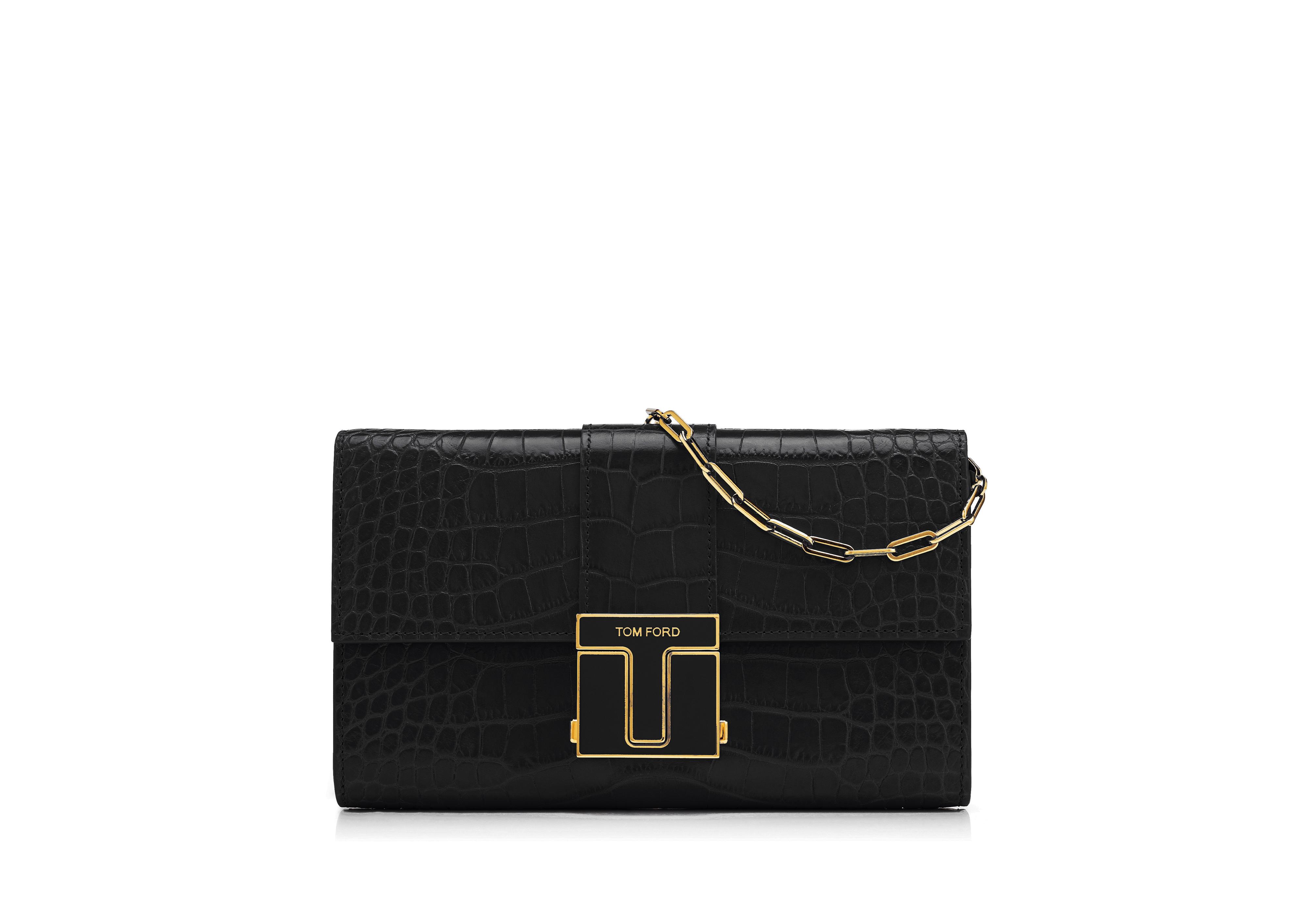 Tom Ford SHINY STAMPED CROCODILE LEATHER 001 CHAIN WALLET 