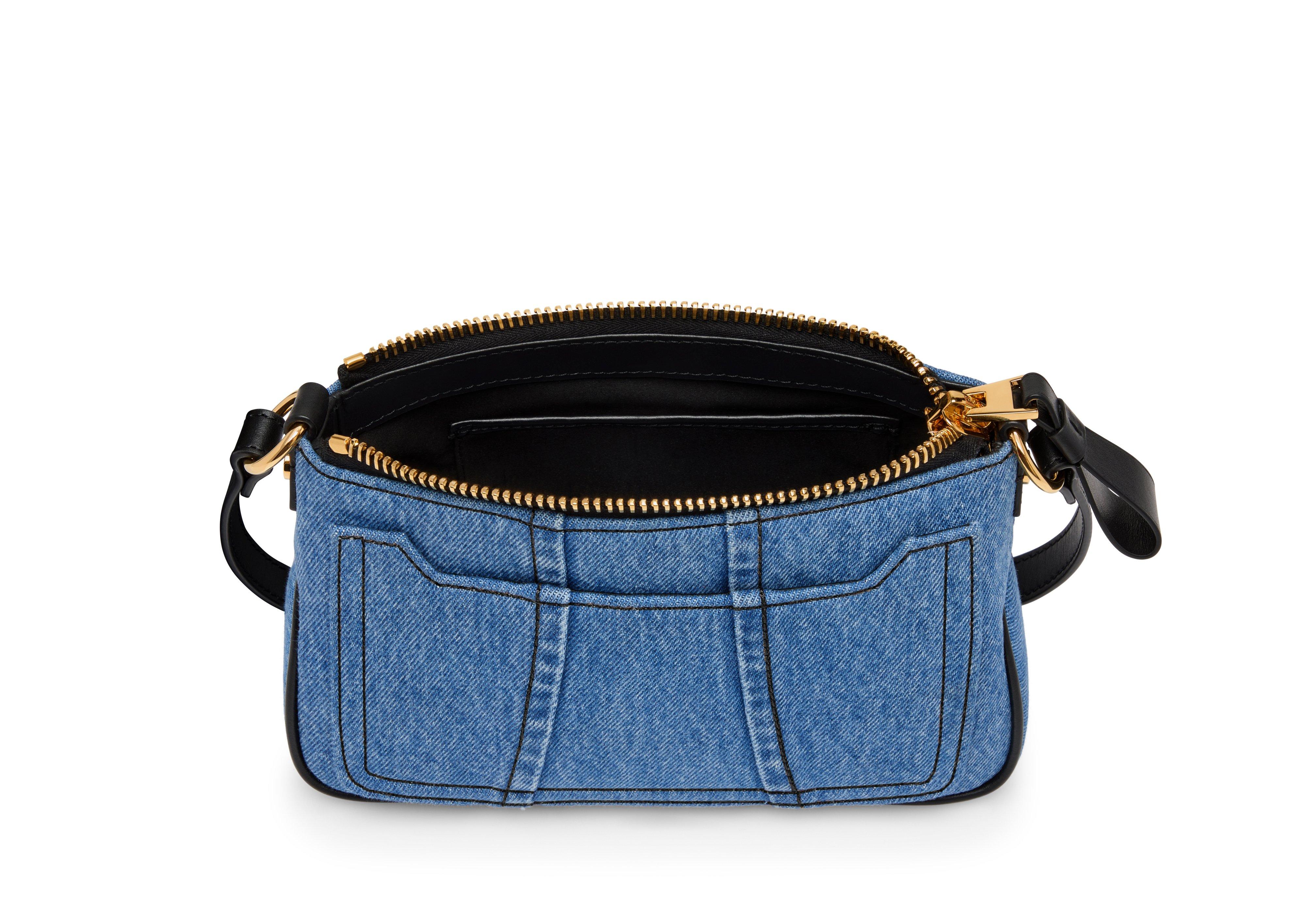 Jennifer Mini Denim And Leather Crossbody Bag in Blue - Tom Ford