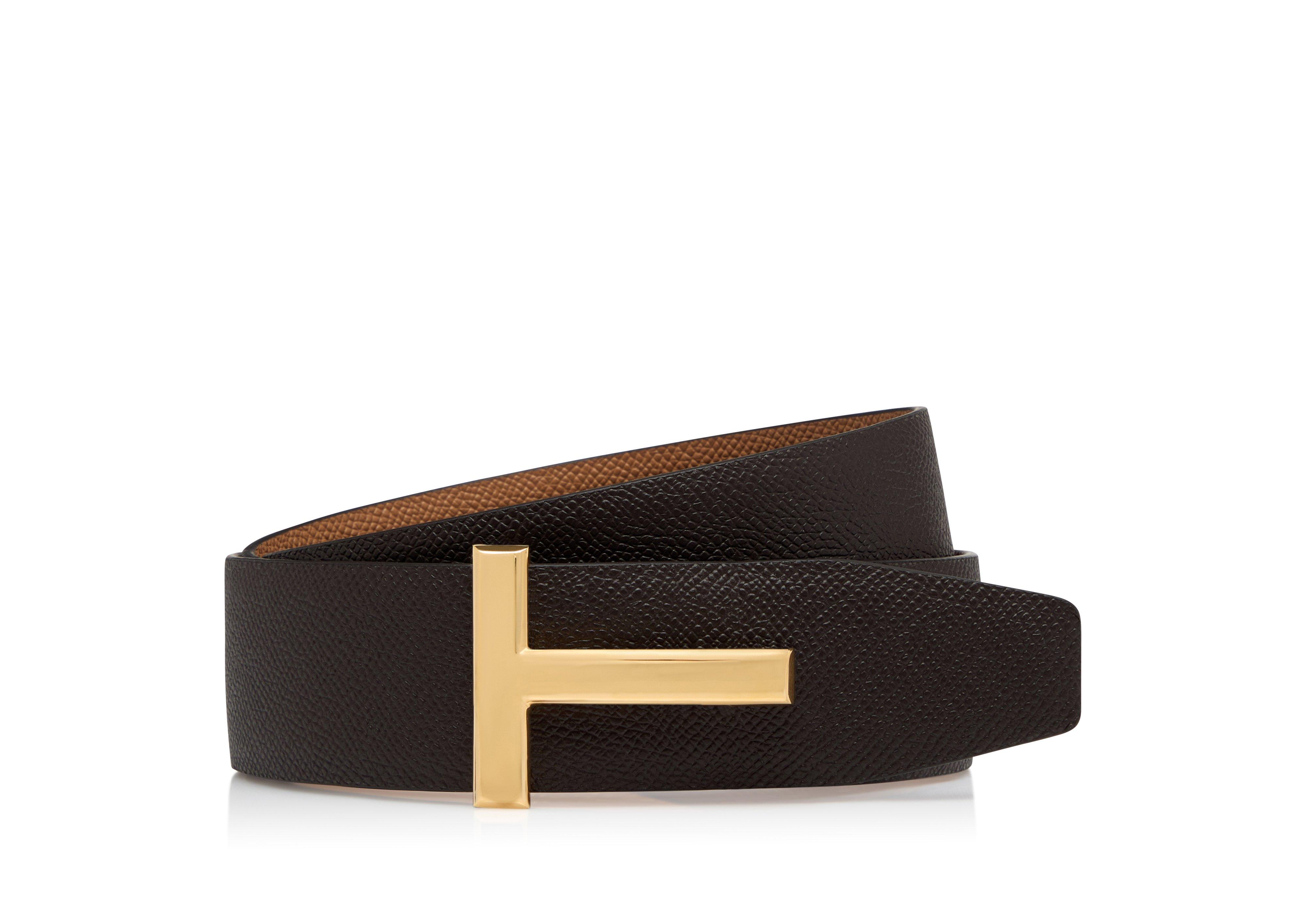 SMALL GRAIN LEATHER T ICON BELT A thumbnail