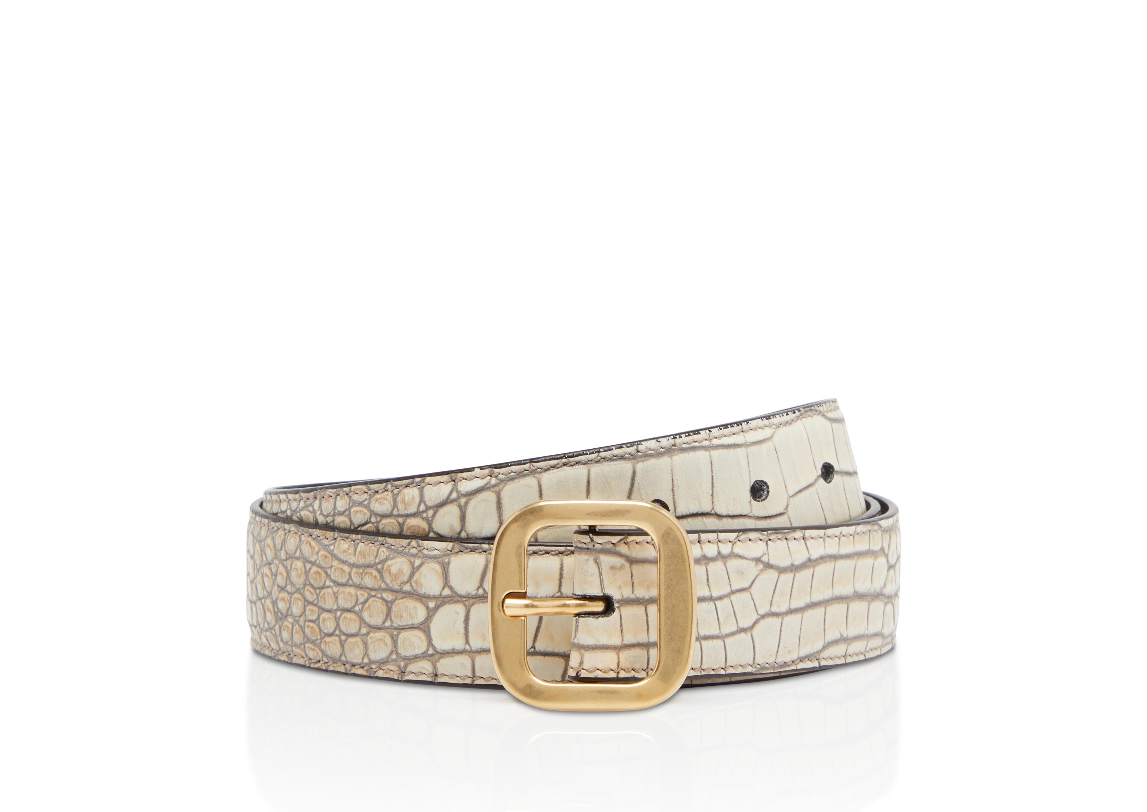 Tom Ford VINTAGE PRINTED ALLIGATOR SMALL SQUARE BUCKLE BELT 