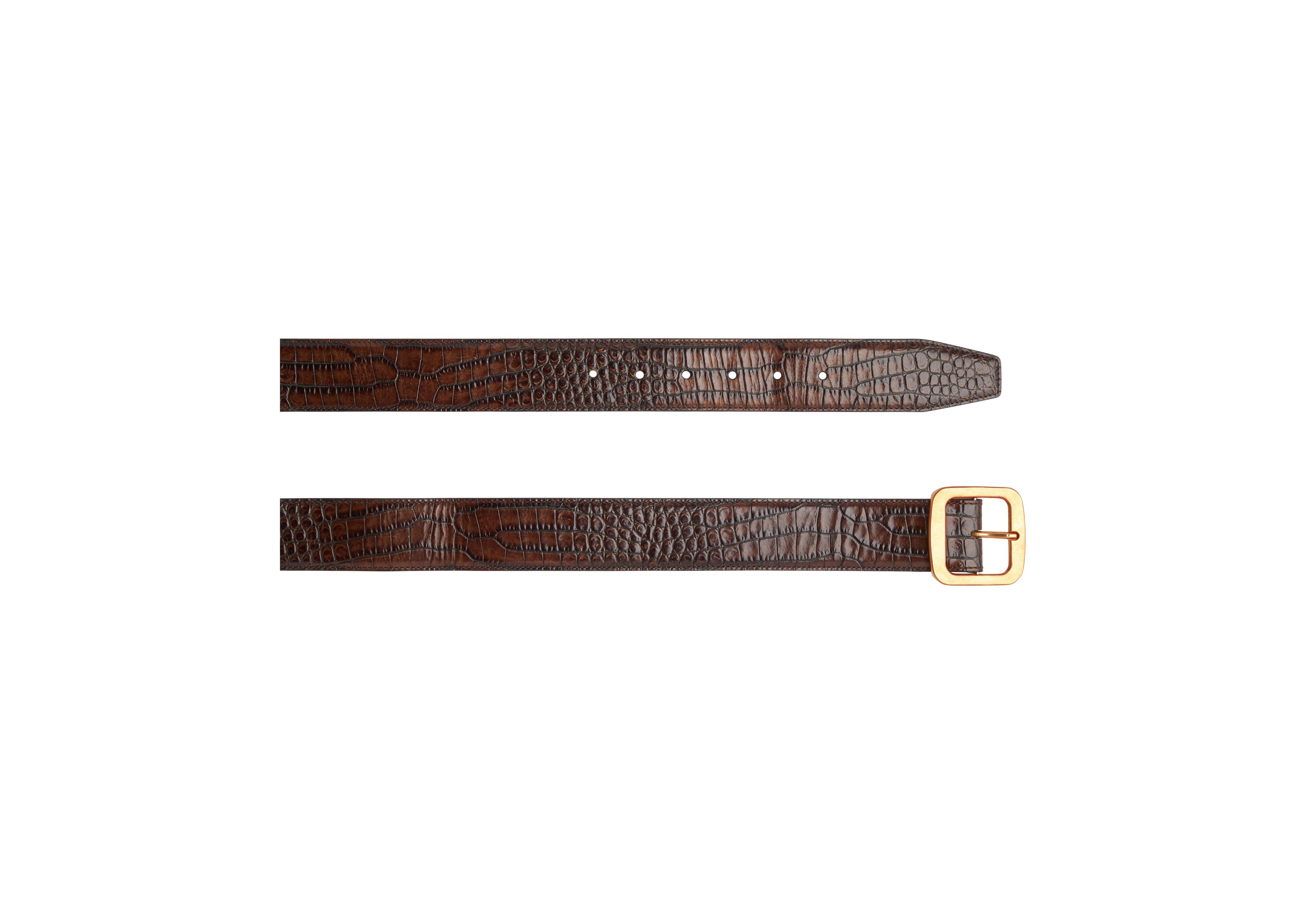 Tom Ford PRINTED ALLIGATOR SQUARE BUCKLE BELT 