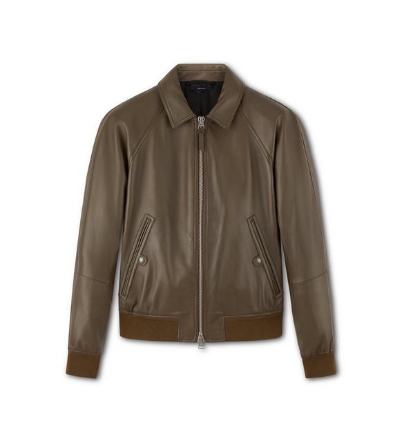 COLLARED NAPPA BLOUSON WITH KNIT TRIMS A fullsize