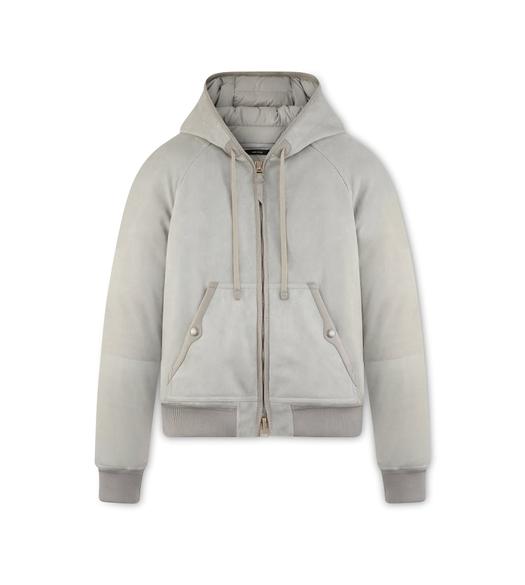 LIGHT SUEDE DOWN-LINED HOODIE