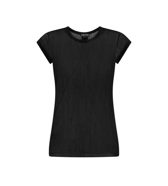 TRANSPARENT RIB JERSEY FITTED T-SHIRT A fullsize