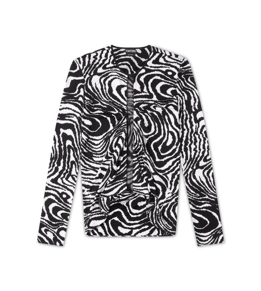 MARBLED ZEBRA PRINT TOP WITH SHEER INSERT