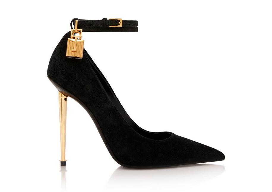 SUEDE LEATHER PADLOCK POINTY PUMP A fullsize