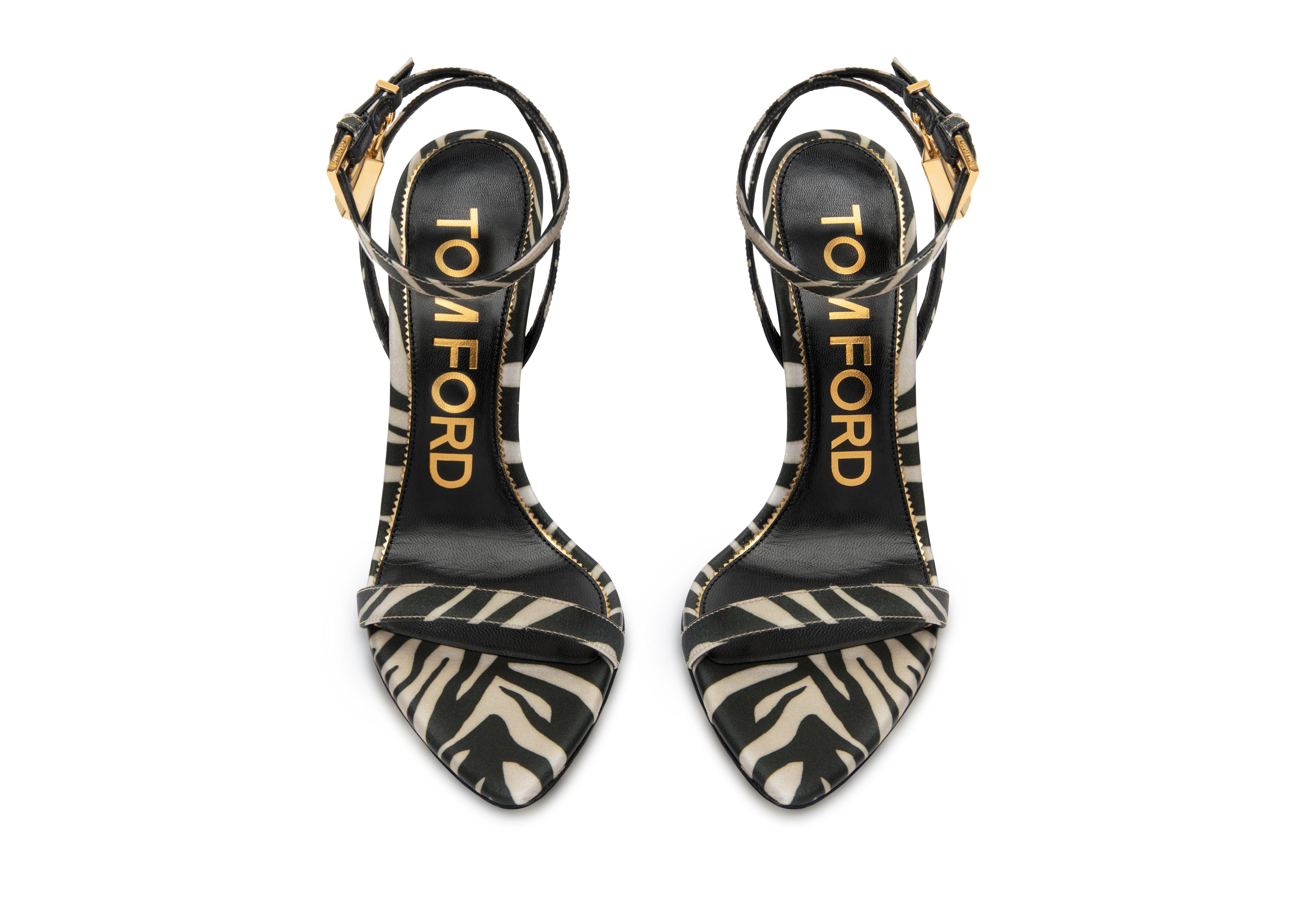 ZEBRA-PRINT SATIN PADLOCK POINTY NAKED SANDAL D thumbnail