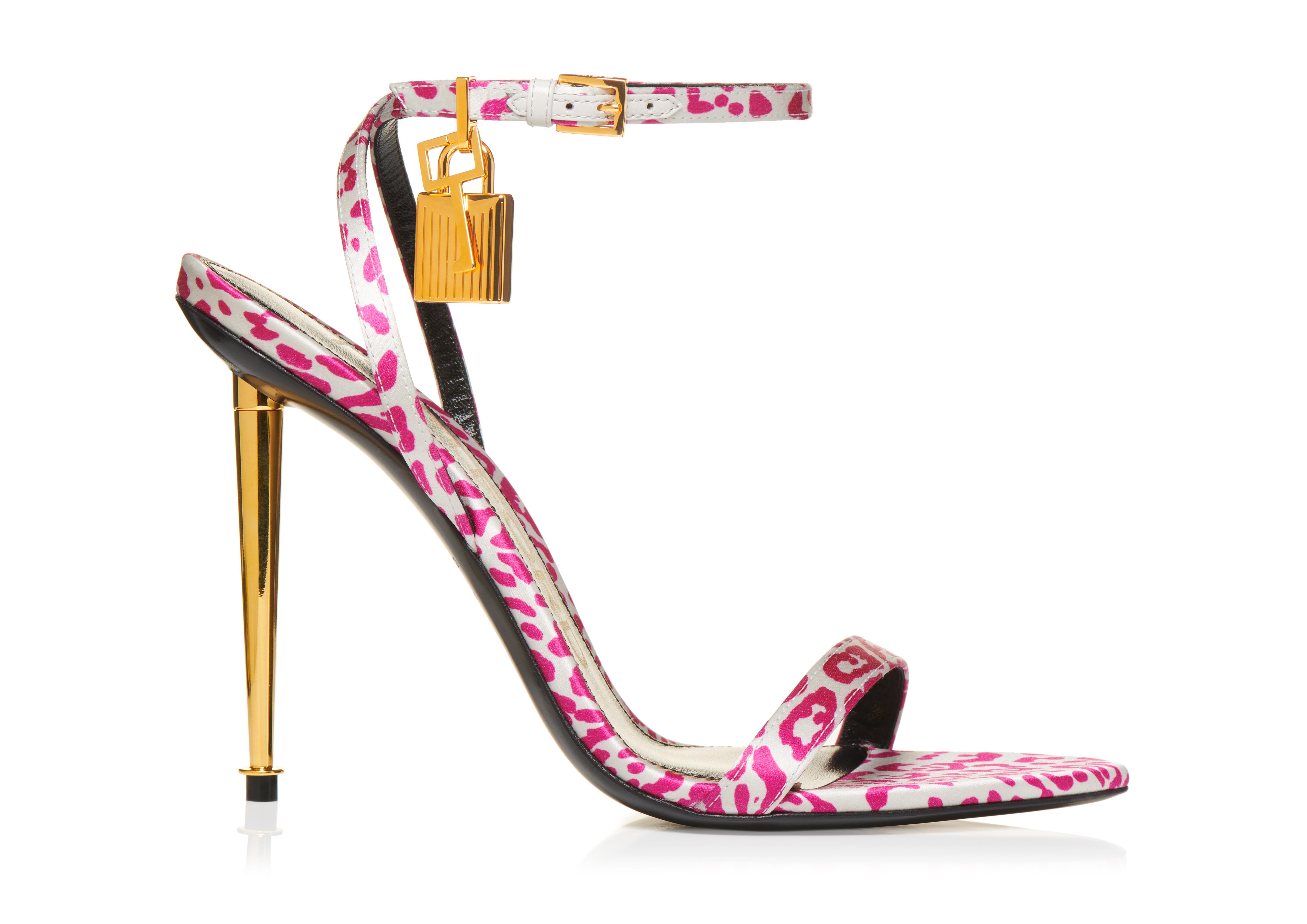 Tom Ford LEOPARD PRINTED SATIN PADLOCK POINTY NAKED SANDAL 