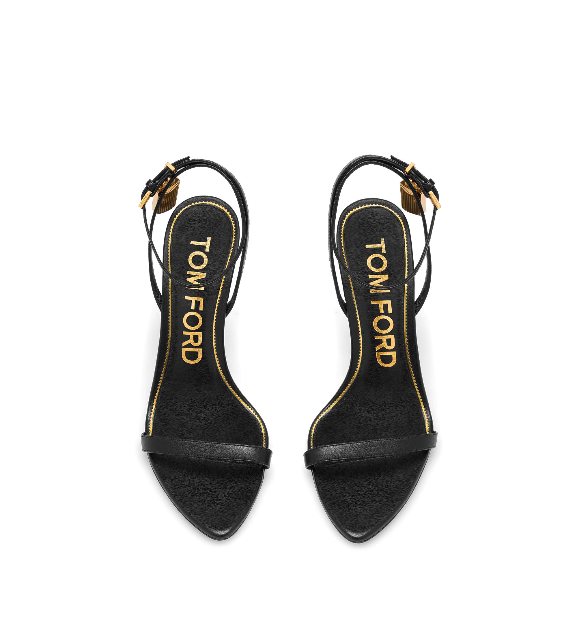 SHINY LEATHER PADLOCK POINTY NAKED SANDAL 85MM D thumbnail