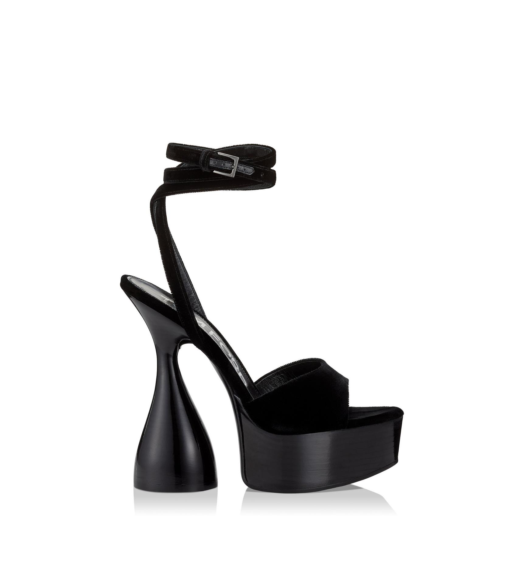 VELVET DISCO PLATFORM SANDAL 140 MM by TOM FORD, available on tomford.com for $1250 Kourtney Kardashian Shoes Exact Product 