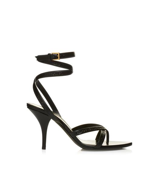 TOM FORD EMBOSSED LEATHER LOGO ANKLE WRAP THONG SANDAL