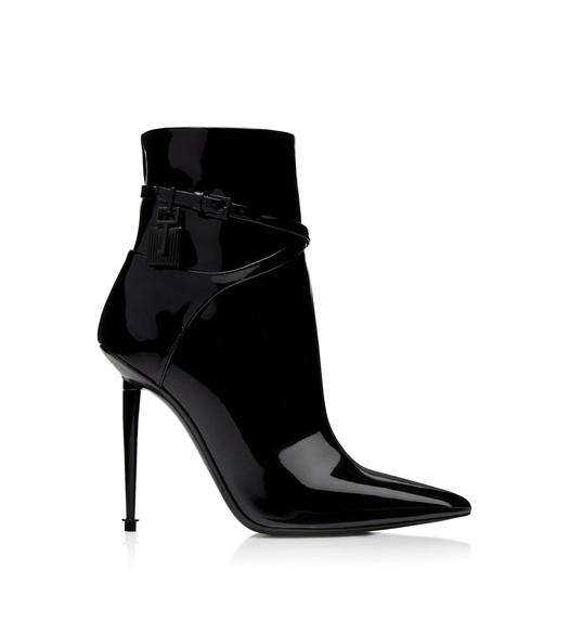 PATENT LEATHER PADLOCK ANKLE BOOT