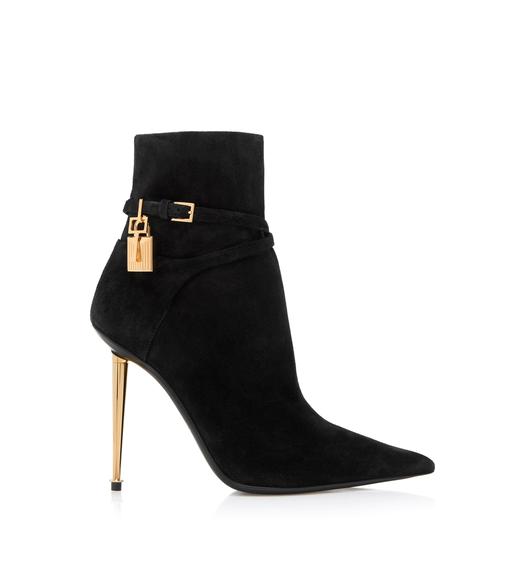 SUEDE LEATHER PADLOCK ANKLE BOOT