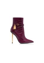 SHINY STAMPED CROCODILE LEATHER PADLOCK ANKLE BOOT A thumbnail