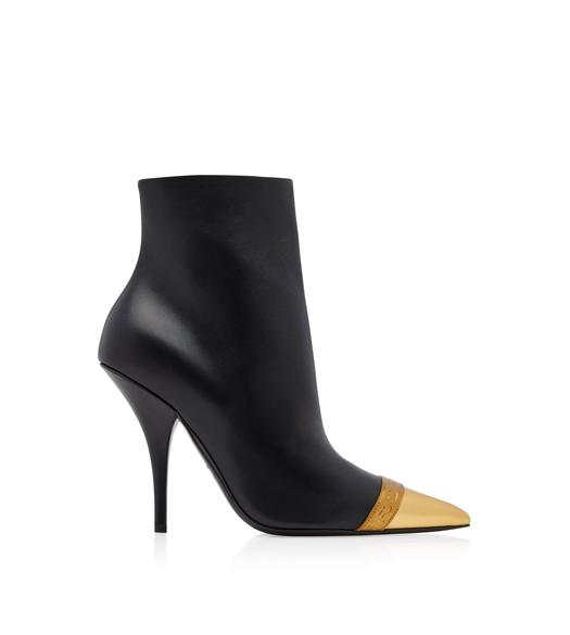 LEATHER AND MIRROR LEATHER CAP TOE ANKLE BOOT