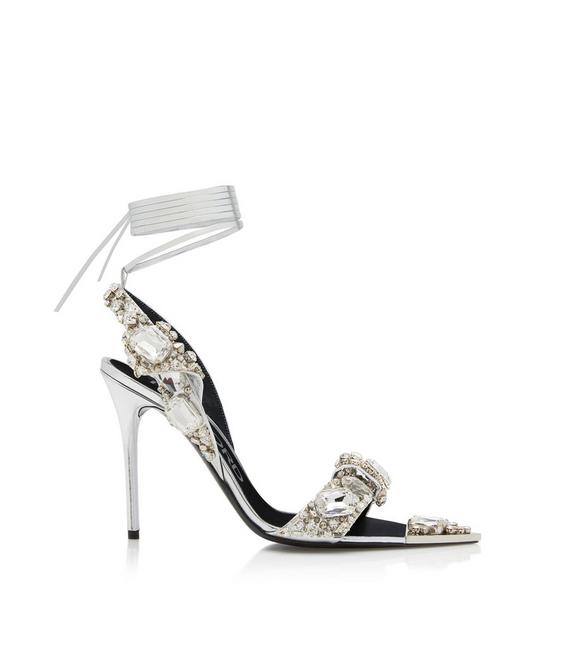 MIRROR LEATHER AND CRYSTAL STONES POINTY JEWEL SANDAL A fullsize