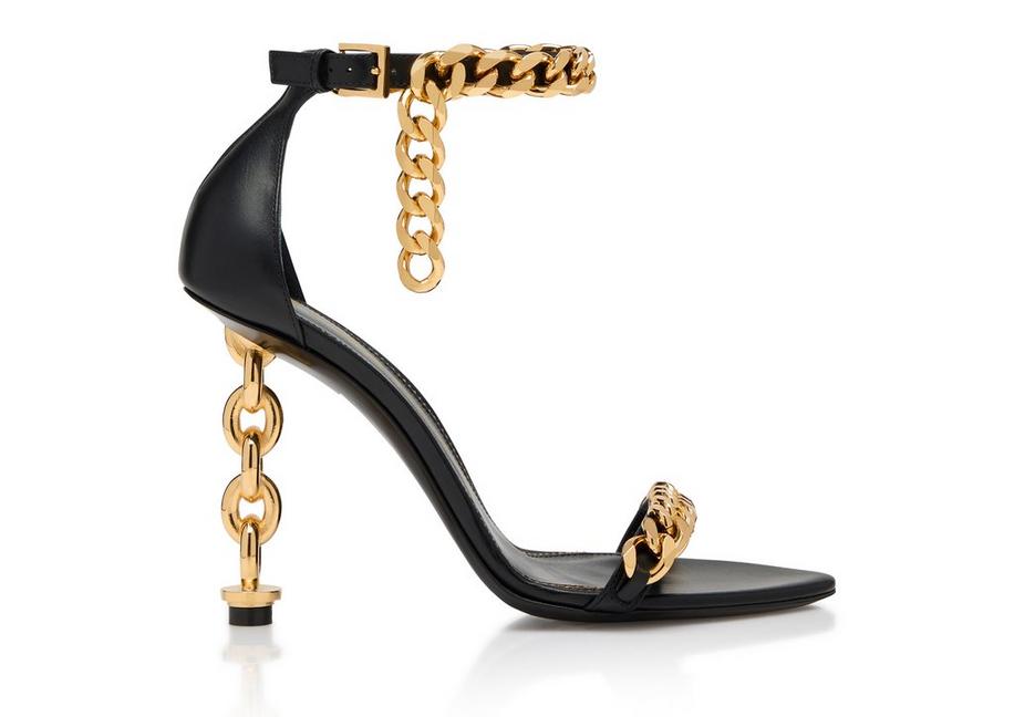 LEATHER CHAIN HEEL ANKLE STRAP SANDAL A fullsize