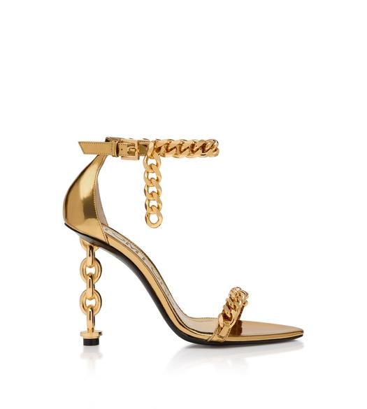 MIRROR LEATHER CHAIN HEEL ANKLE STRAP SANDAL