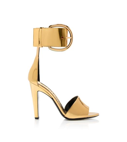 MIRROR LEATHER BUCKLE ANKLE STRAP SANDAL