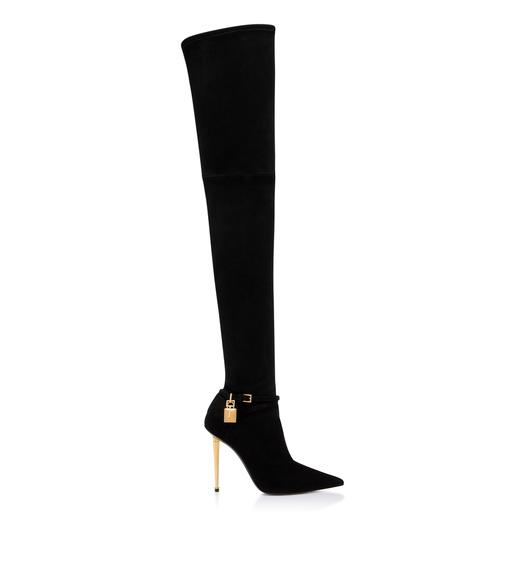 STRETCH SUEDE LEATHER  PADLOCK OVER THE KNEE BOOT