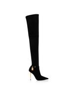 STRETCH SUEDE LEATHER  PADLOCK OVER THE KNEE BOOT A thumbnail