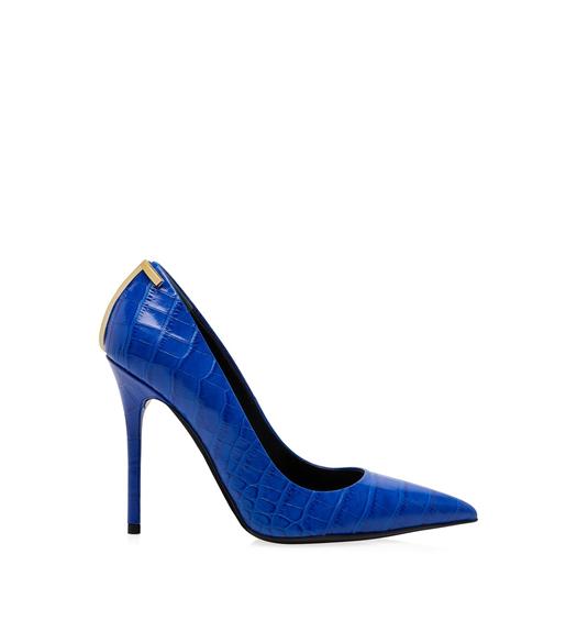 SHINY STAMPED CROCODILE LEATHER ICONIC T PUMP